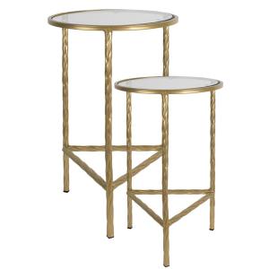 Set de 2 tables d'appoint rondes en métal doré et verre 35x…