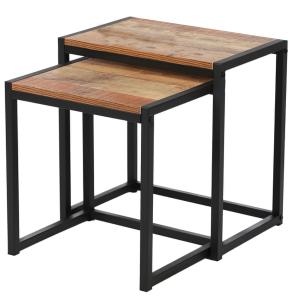 Set de 2 tables Gigognes décor chêne et métal noir