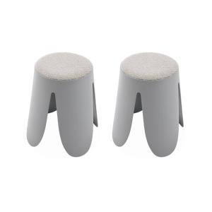 Set de 2 tabourets empilables gris clairs, bouclette textur…