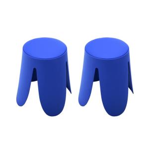 Set de 2 tabourets empilables, simili cuir bleu