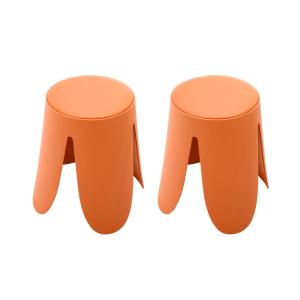 Set de 2 tabourets empilables, simili cuir orange