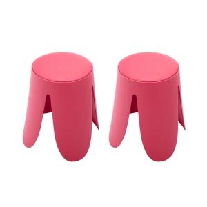 Set de 2 tabourets empilables, simili cuir rose