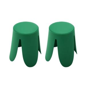 Set de 2 tabourets empilables, simili cuir vert