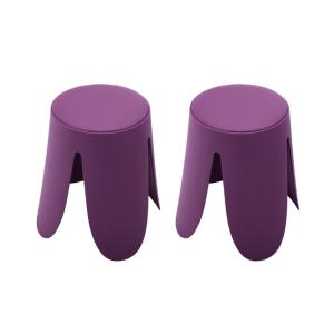 Set de 2 tabourets empilables, simili cuir violet