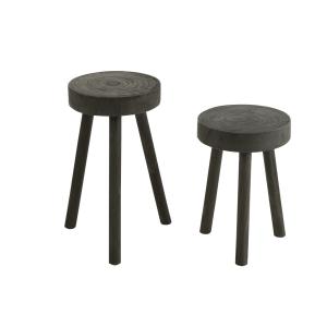 Set de 2 tabourets ronds en bois massif noir