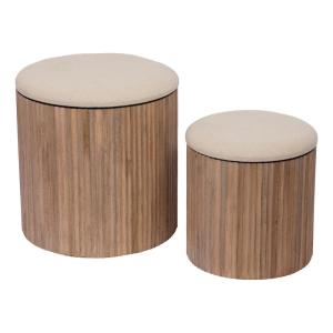 Set de 2 tabourets ronds en teck marrons en bois