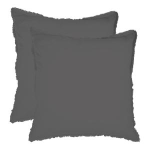 Set de 2 taies d’oreiller unies à franges Anthracite 65x65c…