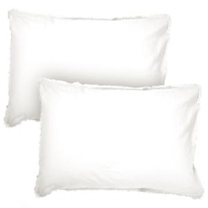 Set de 2 taies d'oreiller unies à franges Blanc 50x70cm