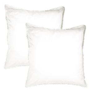 Set de 2 taies d'oreiller unies à franges Blanc 65x65cm