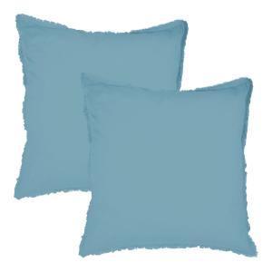 Set de 2 taies d'oreiller unies à franges Bleu glacier 65x6…