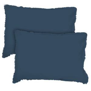 Set de 2 taies d'oreiller unies à franges Bleu nuit 50x70cm