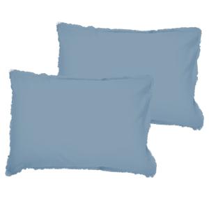 Set de 2 taies d'oreiller unies à franges Bleu orage 50x70c…