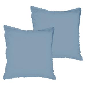 Set de 2 taies d'oreiller unies à franges Bleu orage 65x65c…