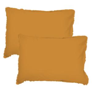Set de 2 taies d'oreiller unies à franges Caramel 50x70cm