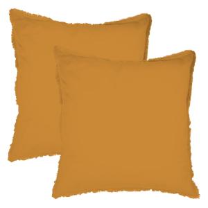 Set de 2 taies d'oreiller unies à franges Caramel 65x65cm