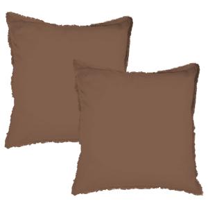 Set de 2 taies d'oreiller unies à franges Chocolat 65x65cm