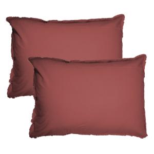 Set de 2 taies d'oreiller unies à franges Lie de vin 50x70c…