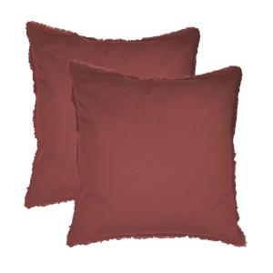 Set de 2 taies d'oreiller unies à franges Lie de vin 65x65c…