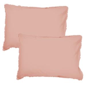 Set de 2 taies d'oreiller unies à franges Nude 50x70cm