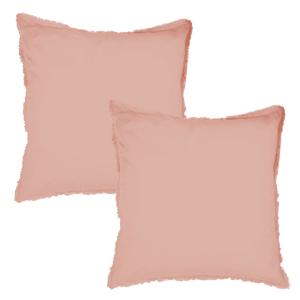 Set de 2 taies d'oreiller unies à franges Nude 65x65cm