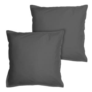 Set de 2 taies d’oreiller unies à volant Anthracite 65x65cm…