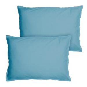 Set de 2 taies d'oreiller unies à volant Bleu glacier 50x70…