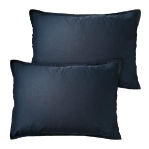 Set de 2 taies d'oreiller unies à volant Bleu nuit 50x70cm