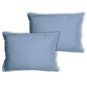 Set de 2 taies d'oreiller unies à volant Bleu orage 50x70cm