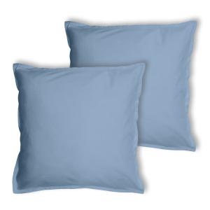 Set de 2 taies d'oreiller unies à volant Bleu orage 65x65cm