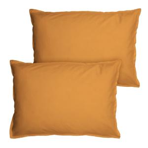 Set de 2 taies d'oreiller unies à volant Caramel 50x70cm