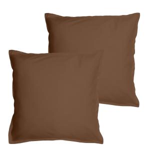 Set de 2 taies d'oreiller unies à volant Chocolat 65x65cm