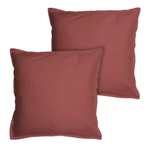Set de 2 taies d'oreiller unies à volant Lie de vin 65x65cm