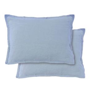Set de 2 taies d’oreiller unies en lin finition volant Bleu…