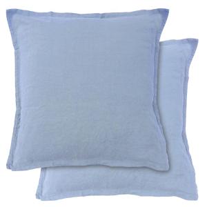 Set de 2 taies d’oreiller unies en lin finition volant Bleu…