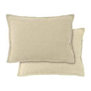 Set de 2 taies d’oreiller unies en lin finition volant Ivoi…
