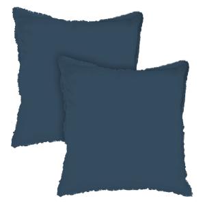 Set de 2 taies d’oreiller unies finition à franges Bleu Nui…