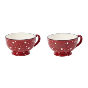 Set de 2 tasses en céramique rouges et blancs L17