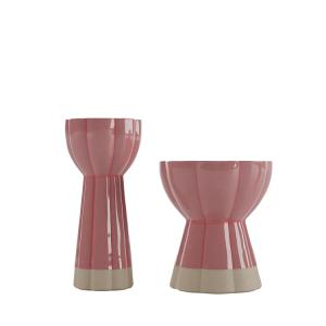 Set de 2 vases design vintage en céramique rose 15cm