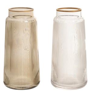 Set de 2 vases en verre strié café et transparent 11x11x25c…