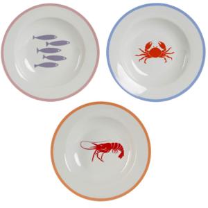 Set de 3 assiettes creuses en porcelaine motif marin 21.5x2…