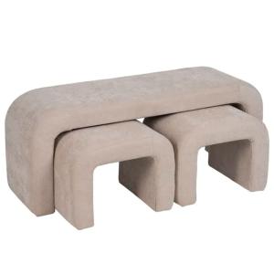 Set de 3 banquettes bouts de lit tissu beige 126x43x50cm