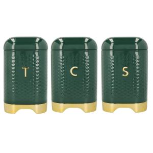 Set De 3 Boîtes à Thé, Café Et Sucre En Acier Vert