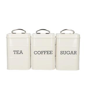 Set de 3 boites à thé, café, sucre en acier couleur créme…