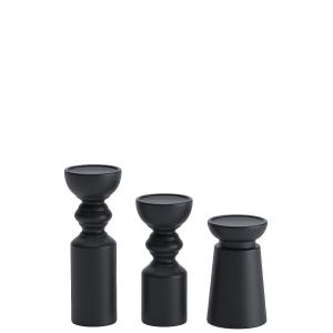 Set de 3 bougeoirs bois design, coloris noir 24cm