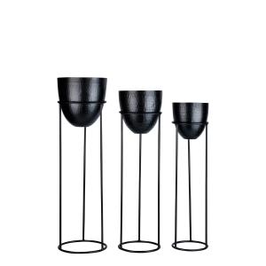 Set de 3 cache-pots décoratifs sur pieds haut en fer noir H…