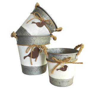 Set de 3 cache-pots en métal blanc gris et marron Ø21.5-26-…