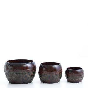 Set de 3 cache-pots en métal marron antique H40