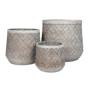 Set de 3 Cache pots en résine & ciment gris Ht.21 31 40 cm