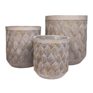 Set de 3 Cache pots en résine & ciment gris Ht.31 39 49.5 c…