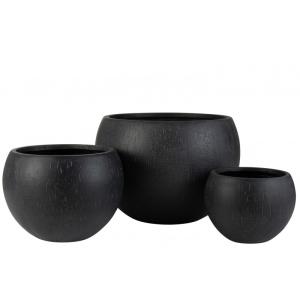 Set de 3 Cache-pots rond en argile noir D55cm-41cm-31cm